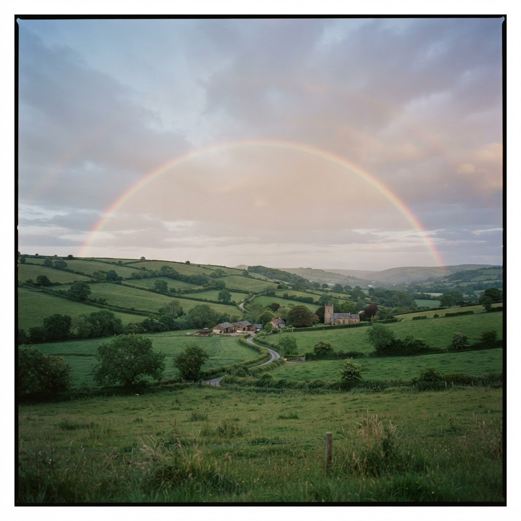 Rainbow over a green landscape